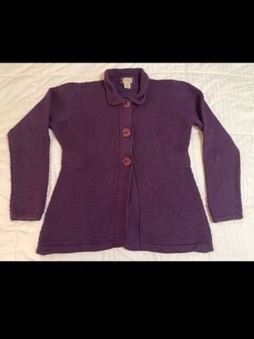 Vintage L.L. Bean Womens L Purple Angora Cotton Blend Chunky Cardigan Sweater